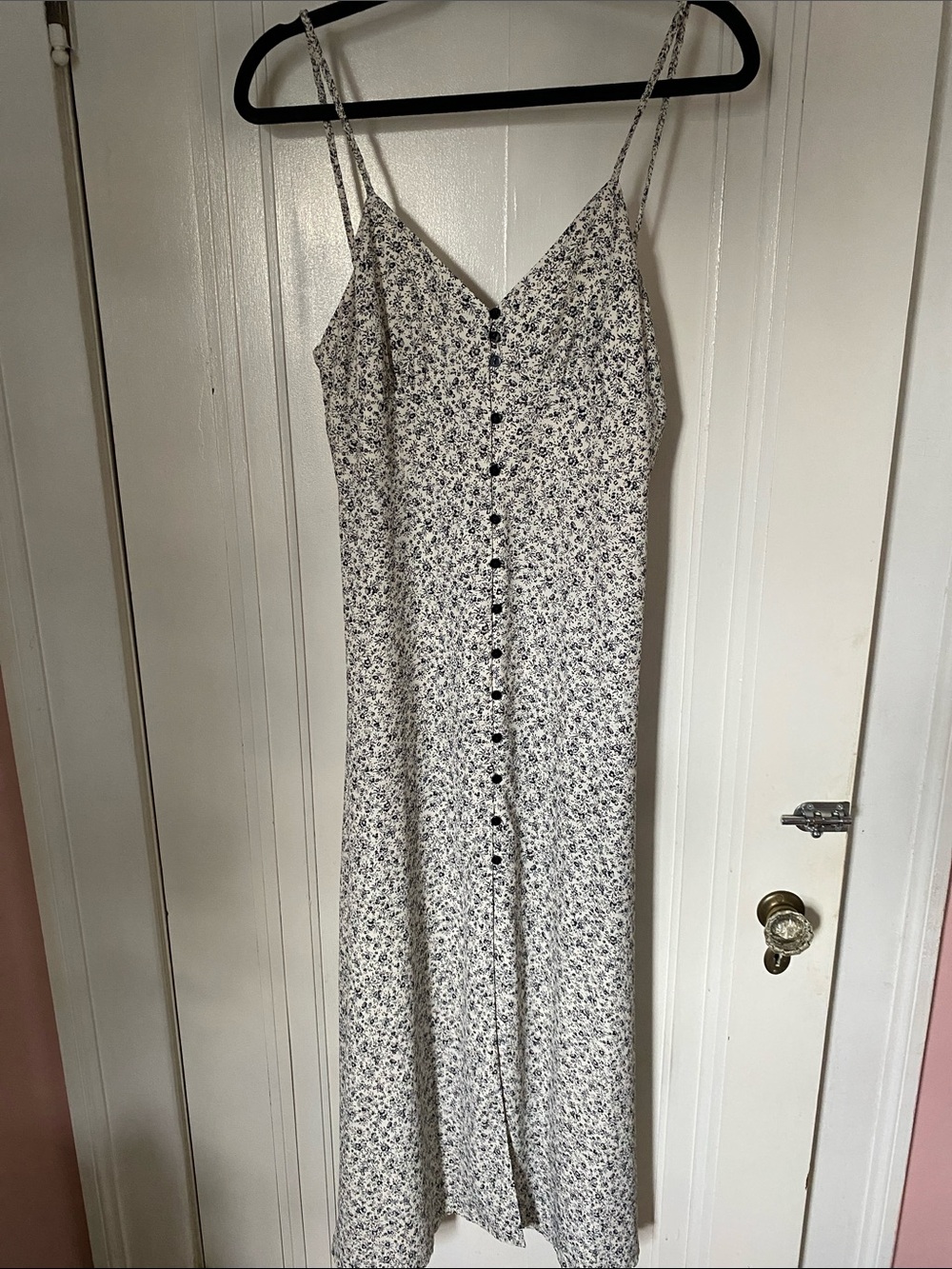 Zara White Maxi Dress with Black Floral Print